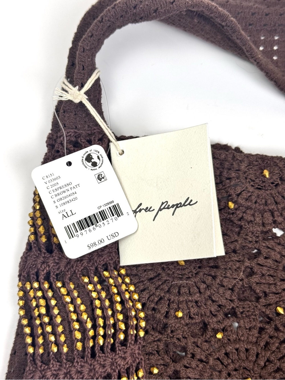 Free People Sunrise To Sunset Crochet Tote Bag Brown Fringe - Picture 14 of 17